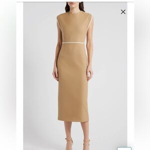Boss Tan Midi Dress with White Accents